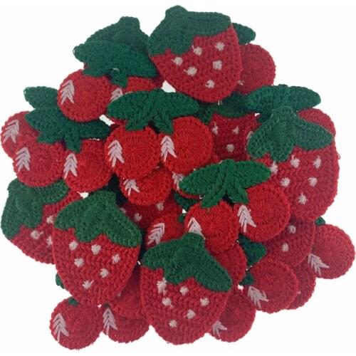 12Pcs Cotton Knitting Strawberry Cherry For Hairpin Hat Shoes Clothing Trim Crochet Pads Fabric Sewing DIY Apparel Accessories