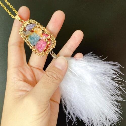 Druzy Pendant Car Hanging Ornament with Feather Dream Catcher Decor Feather Decoation