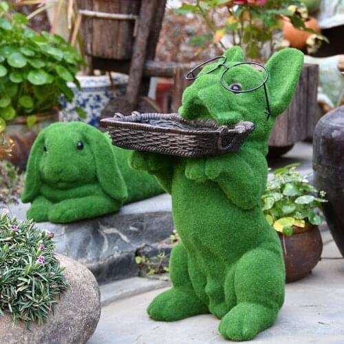 Outdoor Flocking Dog Storage Shelf Resin Adornments Garden Yard Balcony Figurines Crafts Layout Landscape Sculpture Decoration