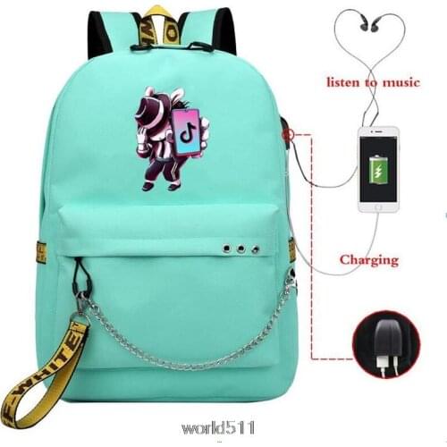 Casual Tik Tok Usb Charge Backpack Boys Girls School Bag Men Women Rucksack School Bag Teens Daily New Chain Mochilas