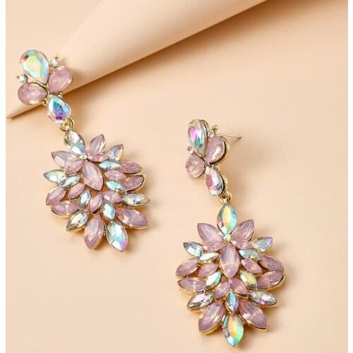 Find Me Simple Exaggerated Color Rhinestone Long Pendant Earrings Women Fashion Party Jewelry Gifts