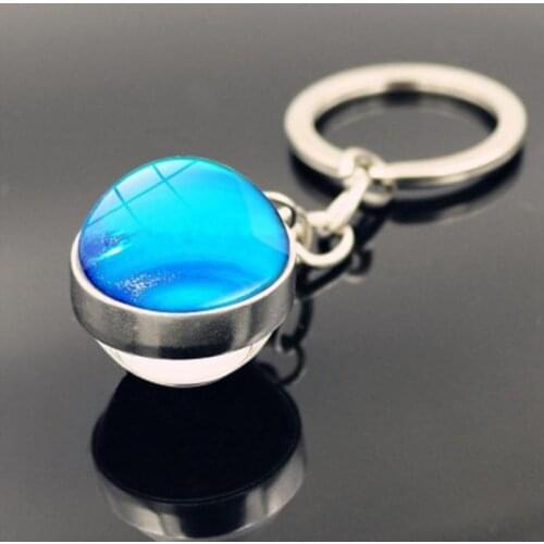 Solar System Planet Keychain Moon Earth Sun Art Picture Pendant Side Chain Luminous Key Keychain Double Jewelry Glass Ball T9A9