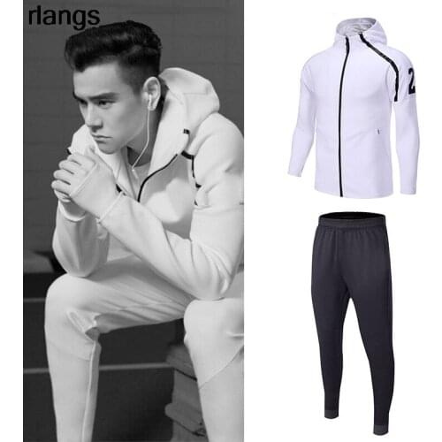 Spring And Autumn Winter Sports Suit Mens Couple Models Running Fitness Leisure Plus Size Long-Sleeved Hooded Jacket Two-Piece