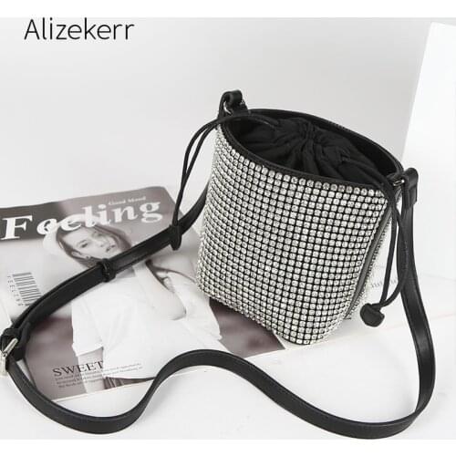 Rhinestone Bucket Evening Bag Women 2020 New Summer Luxury Diamonds Drawstring Clutch Purse Ladies Shoulder Bags Dinner Party