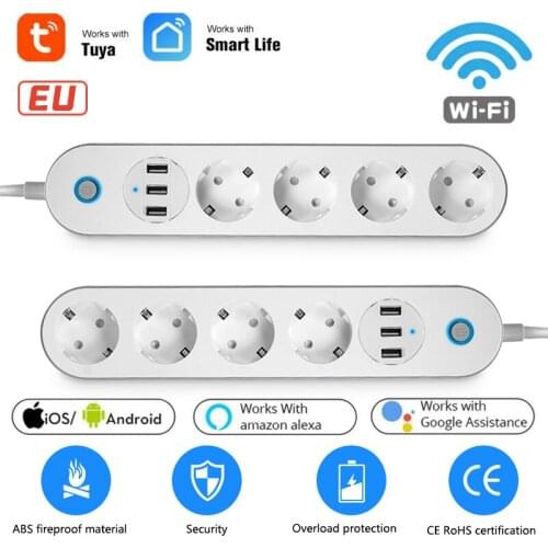 Wifi Smart Power Strip 4 EU Outlets Protector USB Charging Port Timing App Voice Control Work With Alexa Google Home Assistant