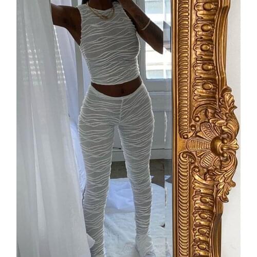 XLLAIS White Fashion Cute Sleeveless Tank Tops High Wasit Pencil Pants Two Piece Sets Women Sexy O-Neck Vests Slim Trousers