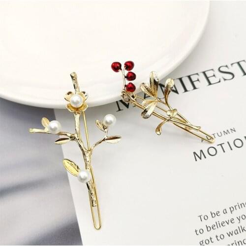 1 PC Fashion Tree Leaves Hairpin Sweet Pearl Metal Hair Clip Barrettes For Women Girls Hair Styling Accessories