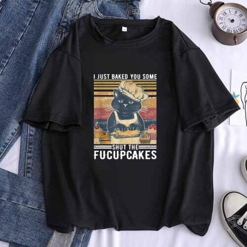 Cook Cat Women Funny Black T Shirt Gril Casual Animal Kawaii Hipster Pink Tees Top Female Harajuku Girl Grey Clothes,Drop Ship