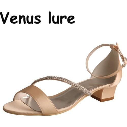 2021 Sandals for Women Wedding Short Heel Champagne Color with Ankle Strap