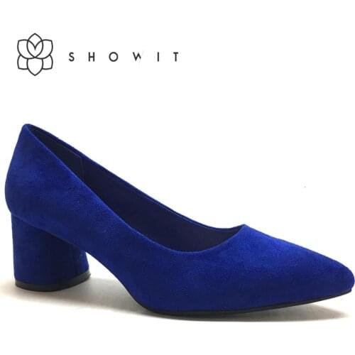 Amazing Microfiber cover heel pump for women office wedding shoes with medium round heel femals pumps with pointed toe