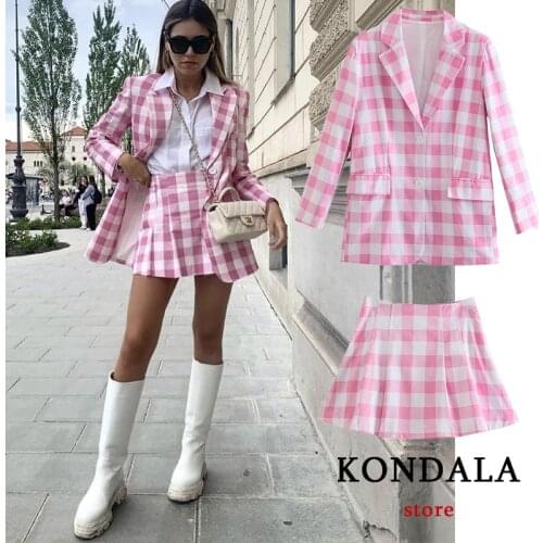 Women Chic Pink Plaid Blazer Office Lady Za 2021 V Neck Oversized Long Jackets Female Pockets Elegant Blazer Stylish Outwear