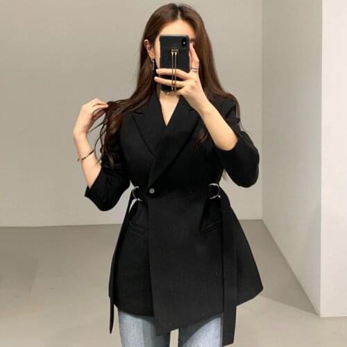 Wenfly Women Clothing Side Coat Hidden Breasted Long Sleeve Sashes Slim Jacket England Elegance Office Blazers Outerwear