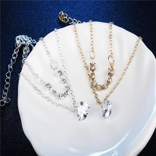 Girl Stylish Double Layer Heart Crystal Bracelet Women Engagement Wedding Crystal Bracelet Minimalist Jewelry