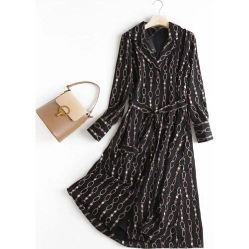 Dave&Di Autumn Vestidos De Fiesta De Noche England Style Office Lady Fashion Elegant Chain Printing Party Dress Women Vestidos