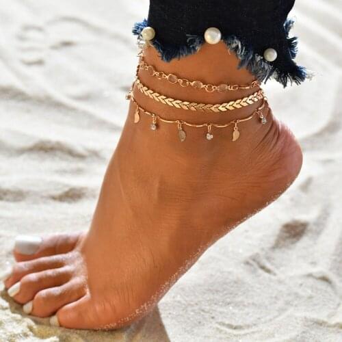 Gold Color Snake Chain Leaf Anklets Women Leg Chain Ankle Bracelets Beach Foot Jewelry Leg Accessories Women