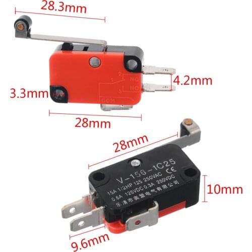 10pcs 3 Terminals Micro Limit Switches Momentary Switches Long Hinge Roller SPDT Snap Action For AC DC Control Circuits