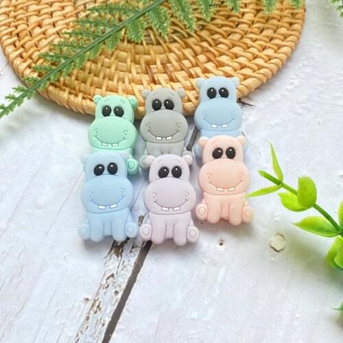 10pcs Cartoon Silicone Beads BPA Free Hippo Pearl Beads Teething Toys Baby DIY Animal Rodent Silicone Baby Teether
