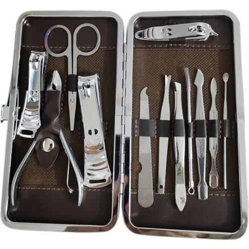 12 Pcs/Set Nail Clippers Manicure Pedicure Nail Care Set Eyebrow Scissor Cuticle Clippers Kit Case