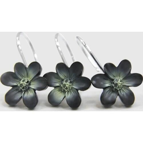 12 pcs/pack Bath Curtain Shower Plum Blossoms Curtain Rings Hooks Roller Stainless Steel Curtain Hooks Accessories