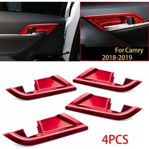 4Pcs Car Red ABS Interior Door Handle Bowl Cover Trims for Toyota Camry 2018-2019 Car Decoration Spare Parts