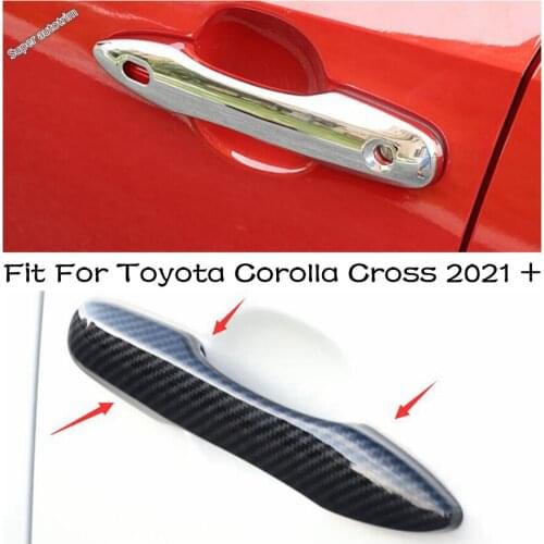 ABS Chrome Outside Door Handle Catch Cap Cover Trim Carbon Fiber Look Auto Accessories Fit For Toyota Corolla Cross 2021