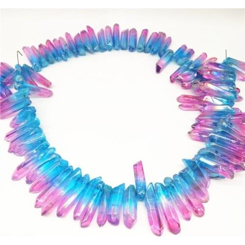 50 Piece Rainbow Blue Rose Aura Quartz Crystal Point Titanium Coating Pendant Necklace