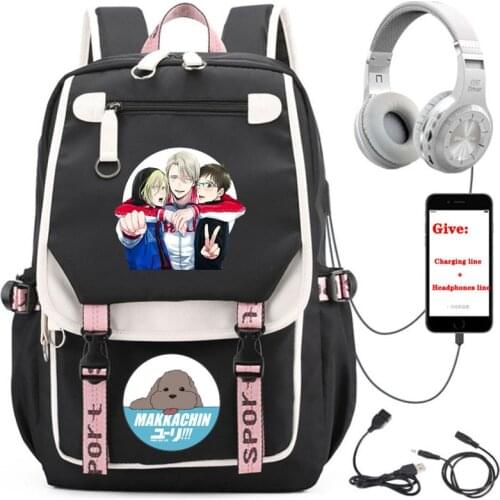 Anime YURI!!! on ICE backpack student School book Bag Women men Travel Backpack USB Charging teenagers Laptop packsack