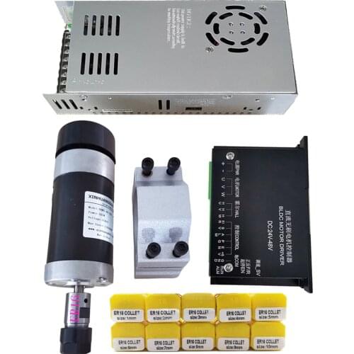 48v 500W ER16 Brushless Spindle+57MM Clamp with Screws+ 48V Brushless Motor Driver+48VDC 10.5A Power Supply