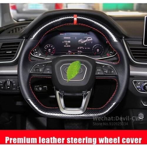 For Audi A6 A4 hand-stitched steering wheel cover A3 Q3 Q5 Q7 suede leather grip cover A8 A5 Q2 carbon fiber leather cover