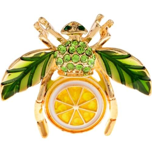 CINDY XIANG Creative Vintage Enamel Leaf Wings Bee Brooches For Women Cute Lemon Insect Honeybee Rhinestone Brooch Pins Jewelry