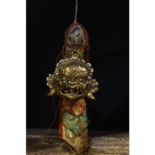 Home Decor 9" Tibet Buddhism Temple old bronze Mahakala head statue Skeleton head Pendant amulet