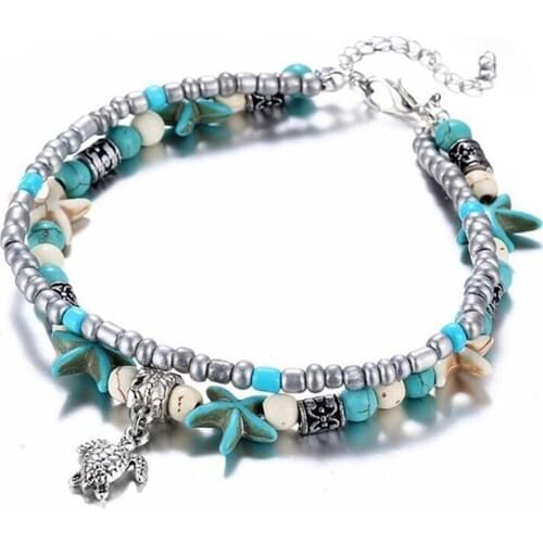 VipBT Double Layer Starfish Turtle Anklets Ankle for Jewelry Jewelry