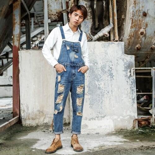 Jeans men 2020 Spring and Summer New Mens Denim Overalls Male Korean version of the Hole jeans Large size S-6XL Blue Overalls