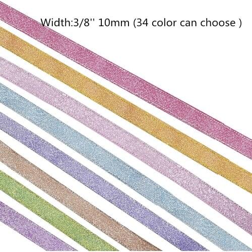 3/8 ” (10mm) Width Metallic Glitter Ribbons for Holiday Wedding Birthday Party Decoration Gift Wrapping (34 Colors Can Choose)