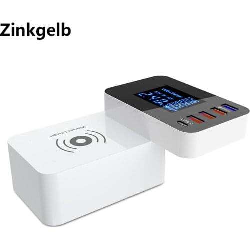 Multi Port USB Charger Station LCD Display Smart Wireless Charger Quick Charge 3.0 USB Charger Type C Dock Hub EU US UK AU Plug