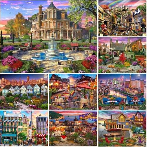 5D DIY Diamond Painting Street Mosaic Sale Diamond Embroidery House Landscape Rhinestone Cross Stitch Kit Art Home Decor Gift