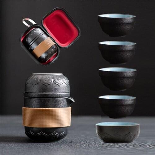 Jingdezhen Black Coarse Pottery Portable Travel Tea Set Ceramic Teapots with 2 Cups Creative Kung Fu Water Mug Office Drinkware