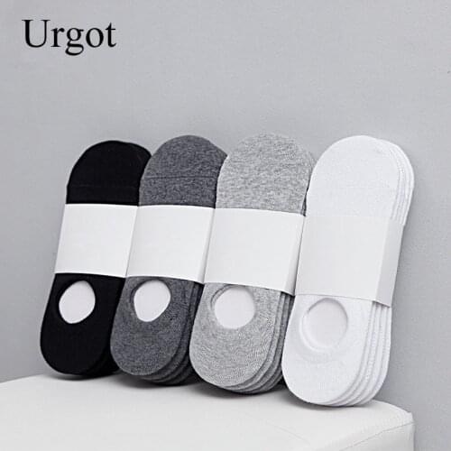 Urgot 5 Pairs Fashion Happy Men Boat Socks Summer Autumn Non-slip Silicone Invisible Cotton Socks Male Ankle Sock slippers Meias