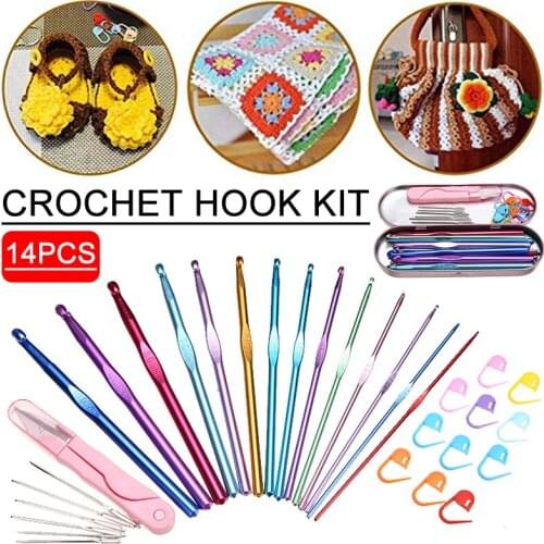 New 14Pcs Colorful Alumina Crochet Hooks Knitting Needle Crochet Hooks Kit Handicraft Sewing Sweater Knitting Accessories