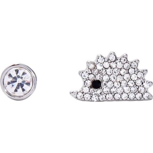 New Style Refined Small Hedgehog Round Zircon Stud Earrings Silver Color Asymmetric Stud Earrings Womens Fashion Jewelry