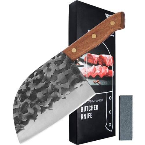 XYJ 7 Inch Stainless Steel Butcher Knife With Whetstone Full Tang Stainless Steel Outdoor Kitchen Cooking Knives With Gift Box