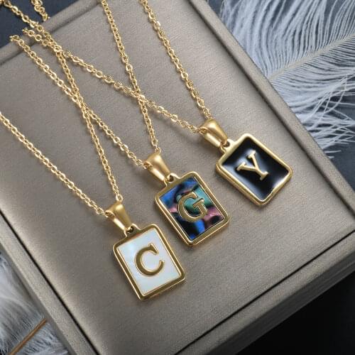 26 Initials A-Z Necklace Men Women Square Geometric Color Shell High-Quality Stainless Steel Fashion Party Jewelry Gifts Chain