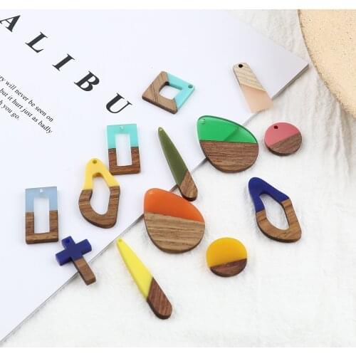 5 PCs Random Color Wood Effect Resin Charms Rectangle Irregular Drop Pendants For DIY Jewelry Earring Pendant Finding Making