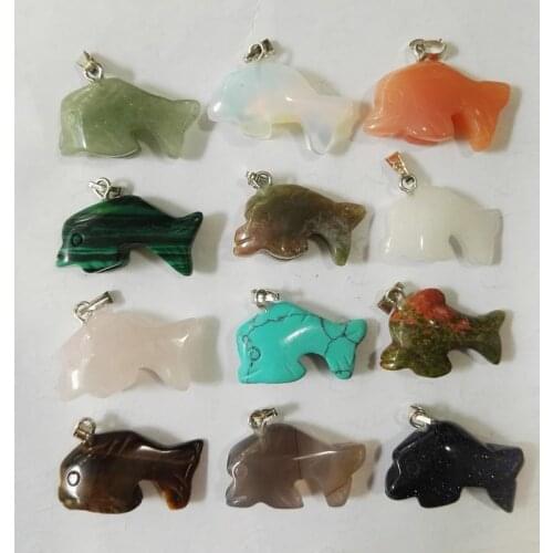 Dolphin natural stone Fish pendants Fashion charms Necklace Pendant for Jewelry making 12pcs/lot free shipping Wholesale