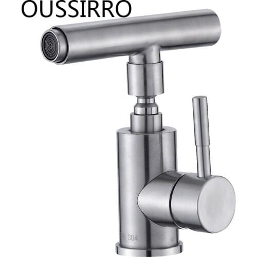 Rotary Washbasin Hot & Cold Faucet 304 Stainless Steel Sink Basin Faucet Deck Mounted For Toilet Bathroom Single Hole Water Tap