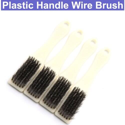 1pcs URANN 6 Rows Plastic Handle Wire Brush Stainless Steel Brass Wire Polishing Brush Tool Cleaning Polishing Detail Metal