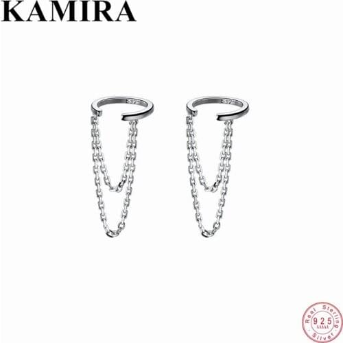 KAMIRA 925 Sterling Silver Elegant Korean Ear Bone Link Chain Tassel Ear Clip Earrings for Women Teen Charms No Piercing Jewelry