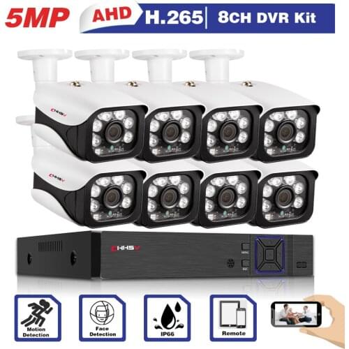 CHHSV H.265 8CH DVR CCTV System 5.0MP IR indoor Outdoor Waterproof Bullet AHD Security Camera System Surveillance Kit XMEYE