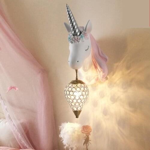 Modern Kids Room Wall Lamp Bedroom Bedside Lamp Girl Pink Creative Room led Sconce Wall Lights Boy Cartoon Unicorn Lamp