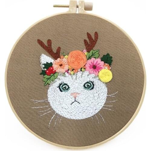 DIY Cat Embroidery Starter Kit for Beginners, Modern Embroidery Kits, Embroidery Set, Craft Kit, English Description (A)